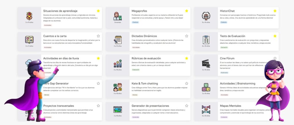 Área docente de Megaprofe con sus herramientas educativas
