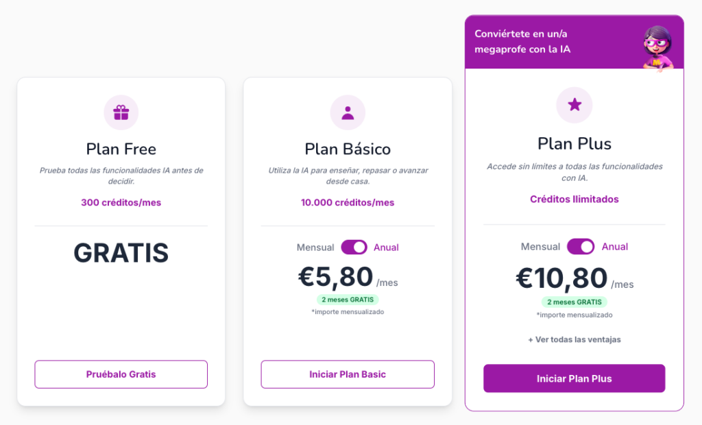 Ventajas Plan Plus Anual para Megaprofe para estudiantes